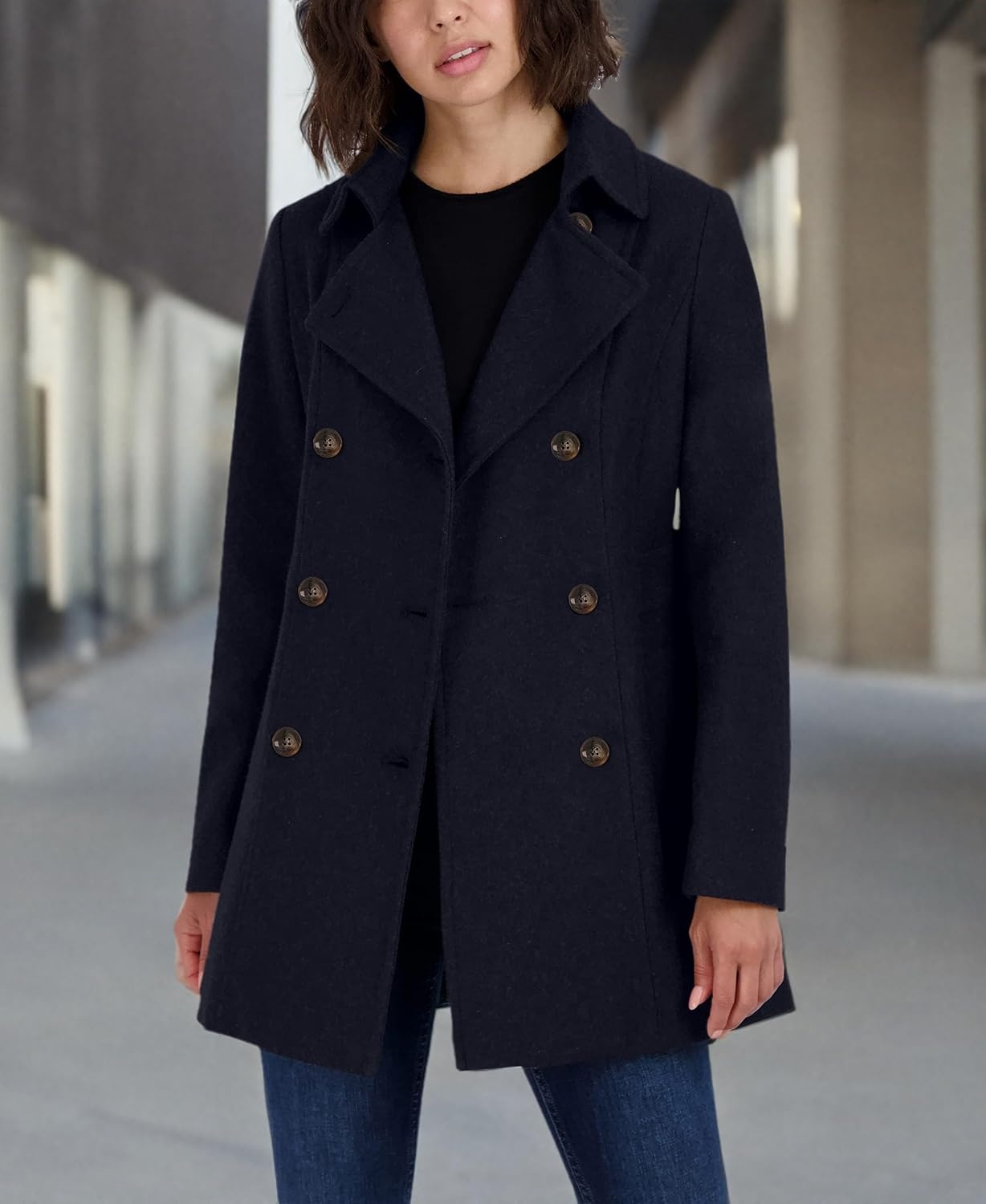 image:imageNautica Womens Soft Wool Blend Peacoat Double Breasted Winter Coat with Removable HoodNavy Seas