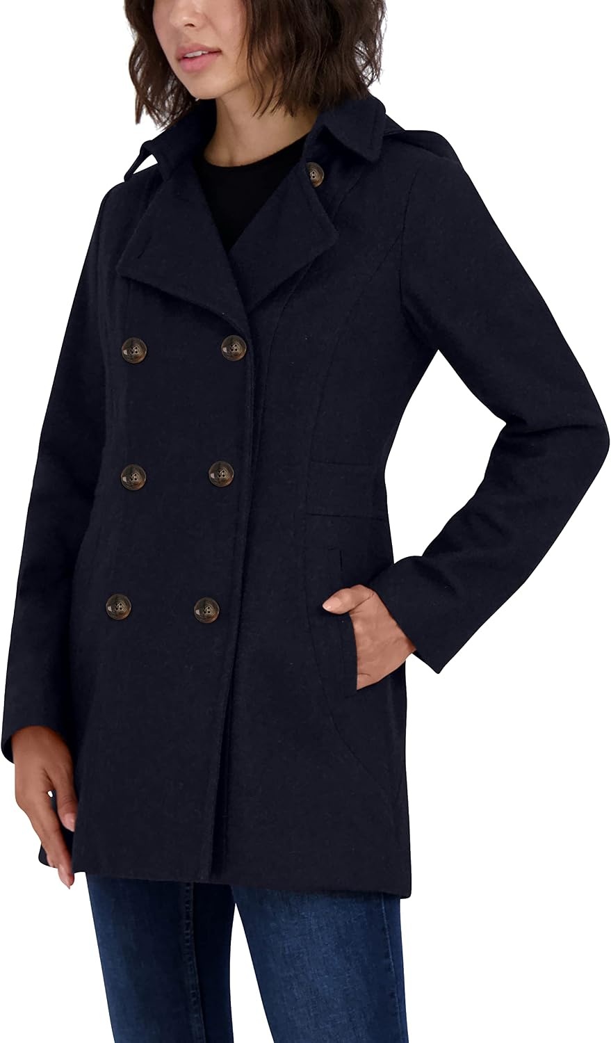 image:imageNautica Womens Soft Wool Blend Peacoat Double Breasted Winter Coat with Removable HoodNavy Seas
