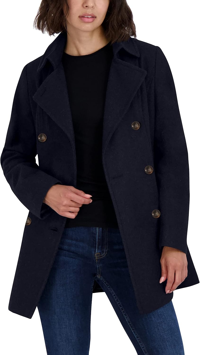 image:imageNautica Womens Soft Wool Blend Peacoat Double Breasted Winter Coat with Removable HoodNavy Seas