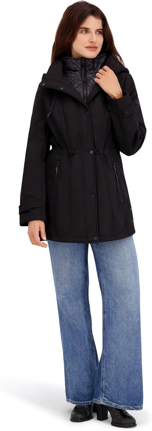 image:imageNautica Womens Softshell Jacket Lightweight Waterresistant Transitional Coat With Quilted BibBlack