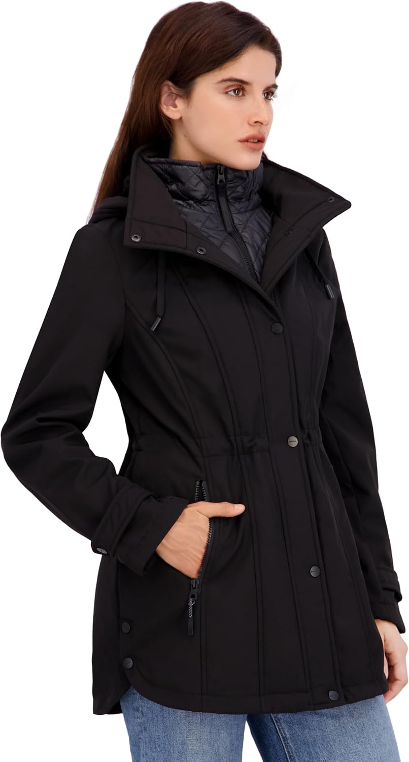 image:imageNautica Womens Softshell Jacket Lightweight Waterresistant Transitional Coat With Quilted BibBlack