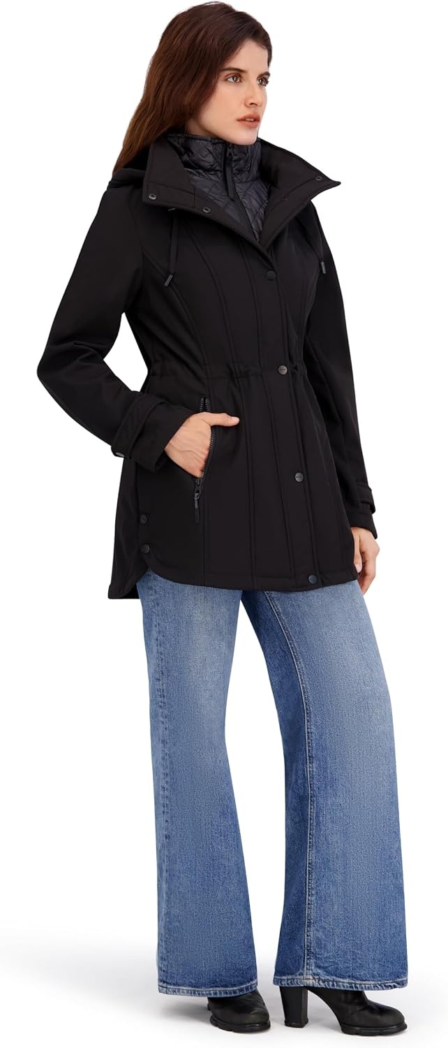 image:imageNautica Womens Softshell Jacket Lightweight Waterresistant Transitional Coat With Quilted BibBlack