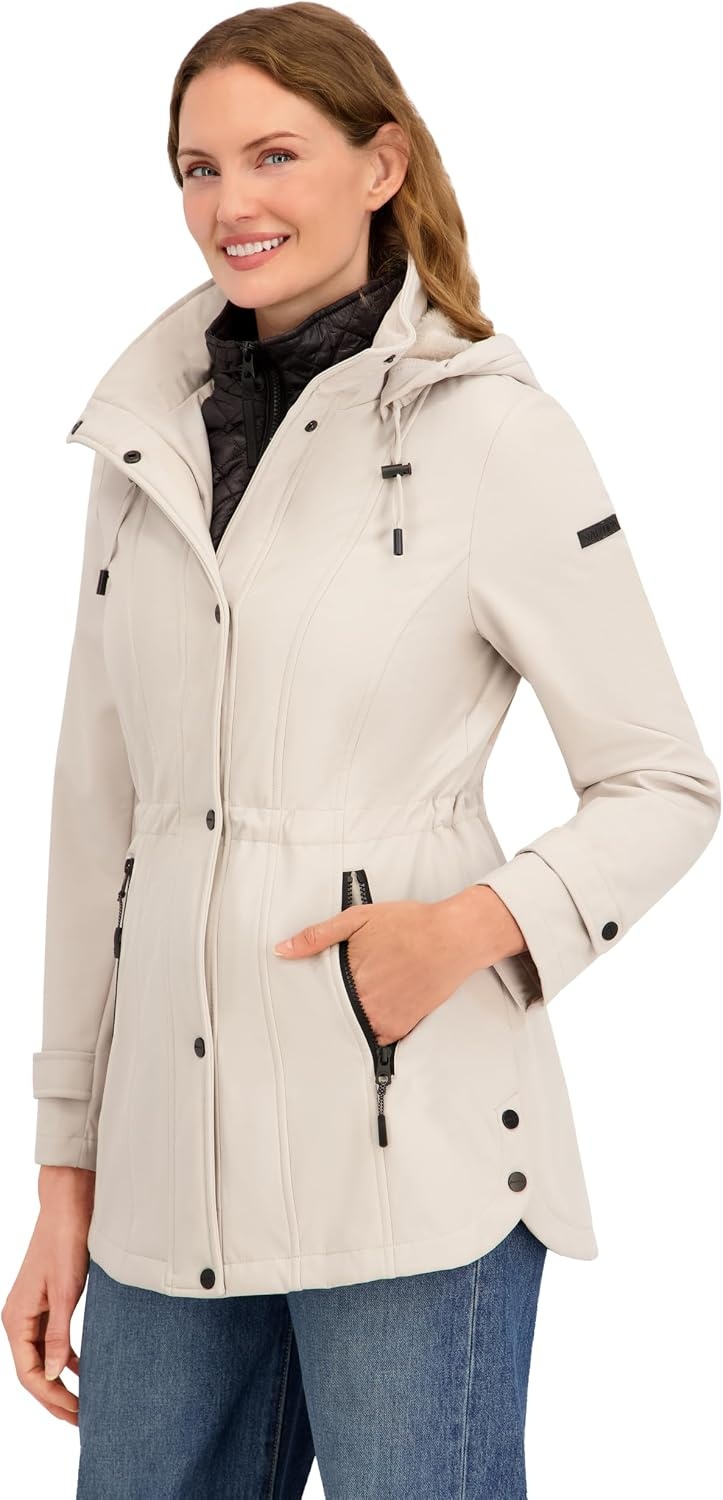 image:imageNautica Womens Softshell Jacket Lightweight Waterresistant Transitional Coat With Quilted BibLimestone