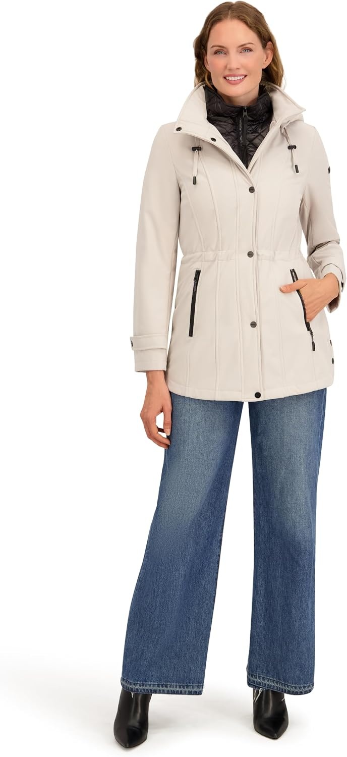 image:imageNautica Womens Softshell Jacket Lightweight Waterresistant Transitional Coat With Quilted BibLimestone