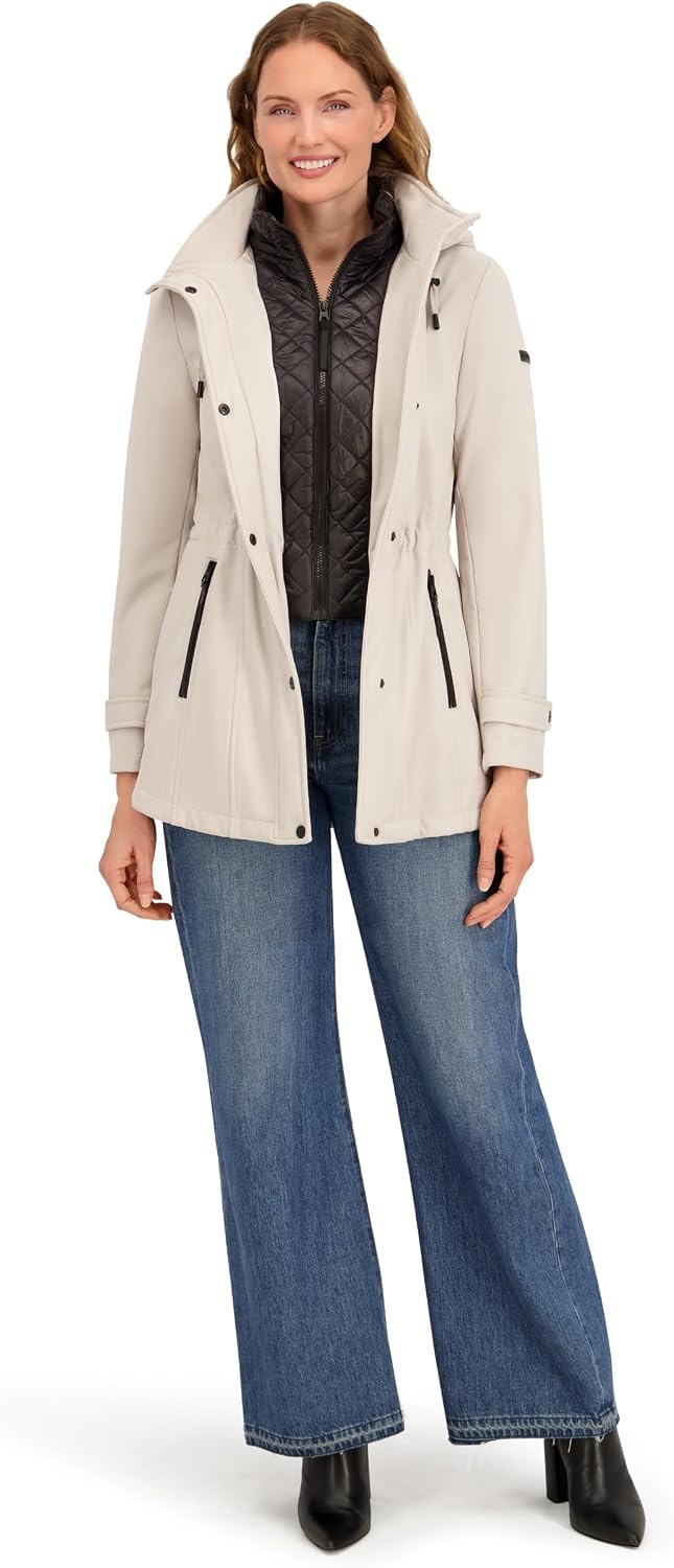 image:imageNautica Womens Softshell Jacket Lightweight Waterresistant Transitional Coat With Quilted BibLimestone