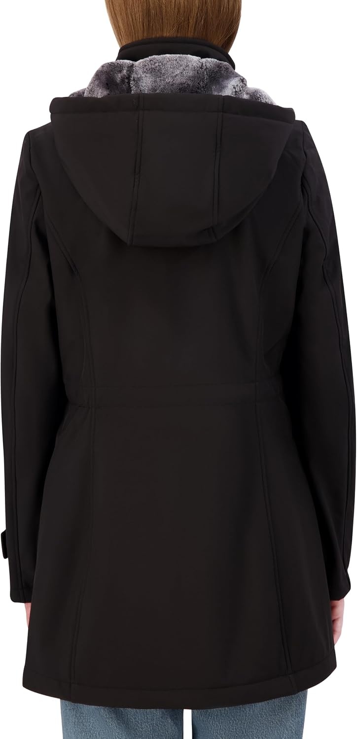 image:imageNautica Womens Softshell Jacket WaterResistant Transitional Coat Faux Fur Hood Adjustable WaistCaviar