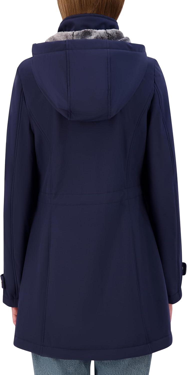 image:imageNautica Womens Softshell Jacket WaterResistant Transitional Coat Faux Fur Hood Adjustable WaistNavy Seas