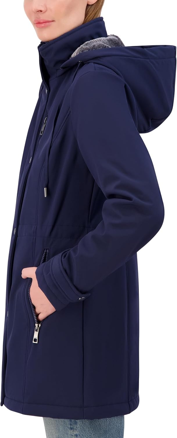 image:imageNautica Womens Softshell Jacket WaterResistant Transitional Coat Faux Fur Hood Adjustable WaistNavy Seas