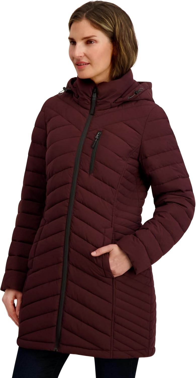image:imageNautica Womens Stretch Puffer Jacket Midweight Quilted Coat Detachable HoodChianti