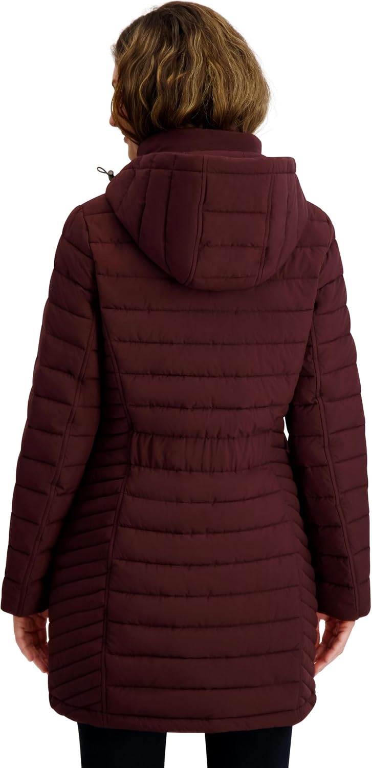 image:imageNautica Womens Stretch Puffer Jacket Midweight Quilted Coat Detachable HoodChianti