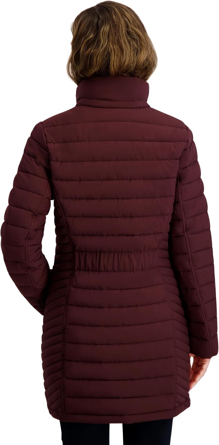 image:imageNautica Womens Stretch Puffer Jacket Midweight Quilted Coat Detachable HoodChianti