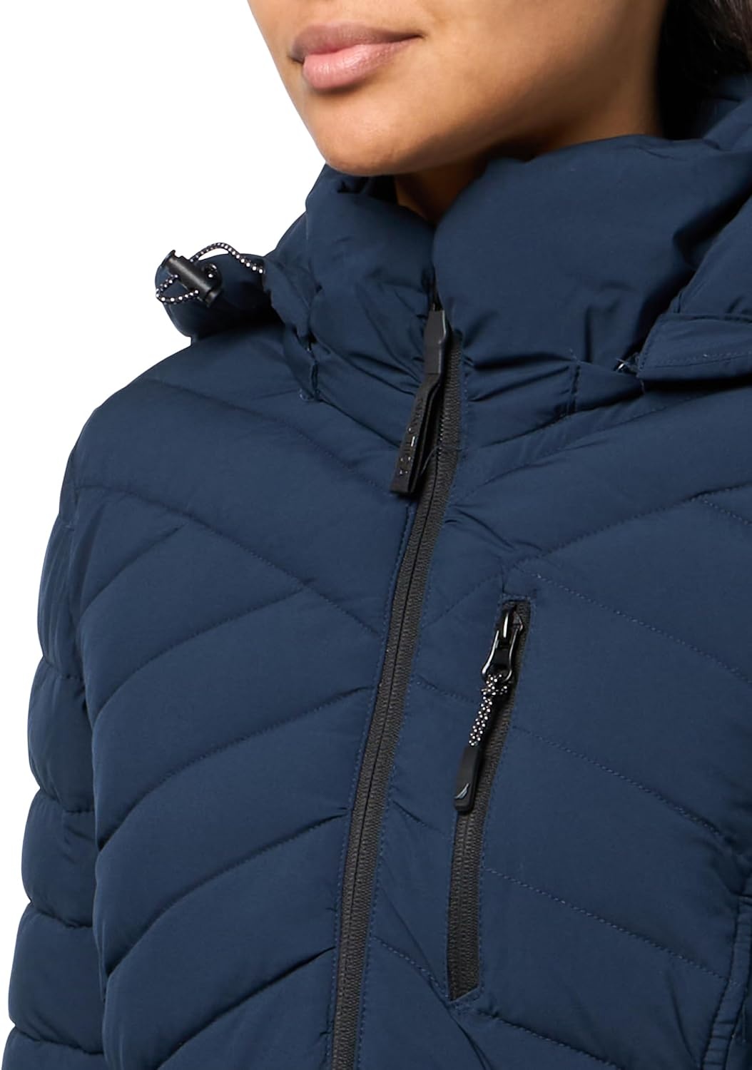 image:imageNautica Womens Stretch Puffer Jacket Midweight Quilted Coat Detachable HoodDeep Navy