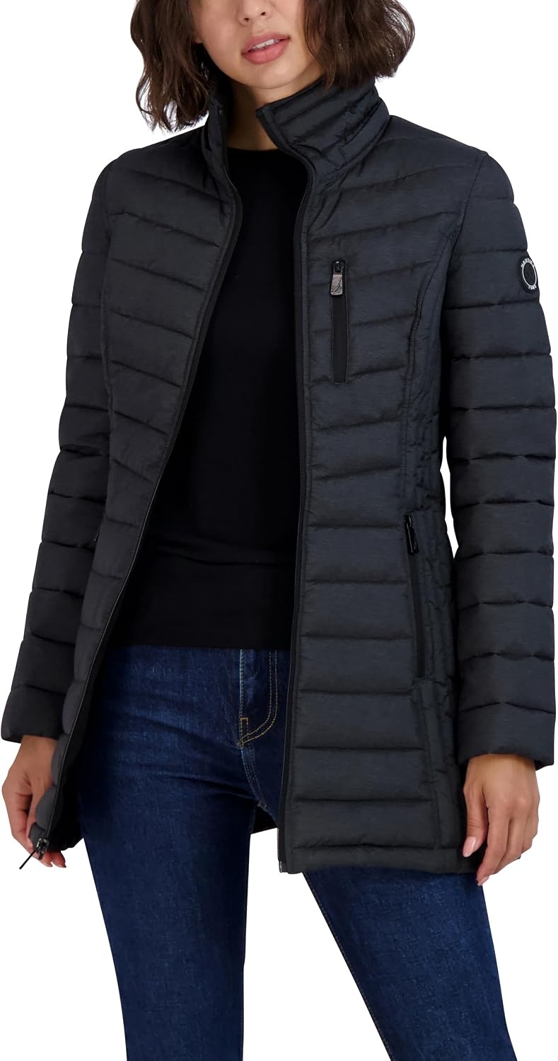 image:imageNautica Womens Stretch Puffer Jacket Midweight Quilted Coat Detachable HoodGrey