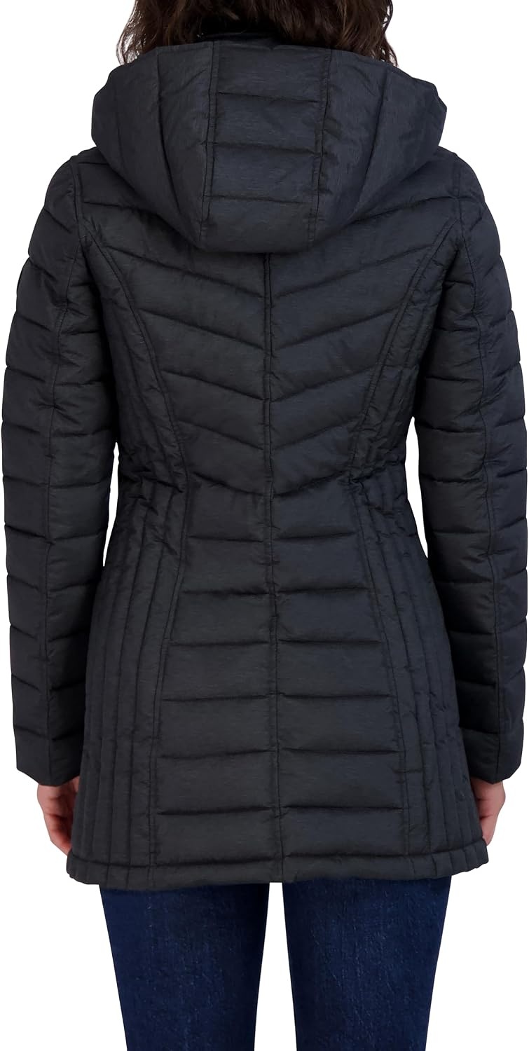 image:imageNautica Womens Stretch Puffer Jacket Midweight Quilted Coat Detachable HoodGrey