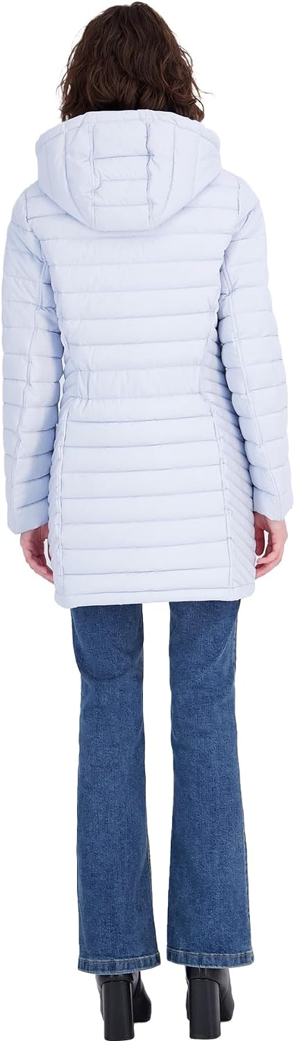 image:imageNautica Womens Stretch Puffer Jacket Midweight Quilted Coat Detachable HoodHeather Blue