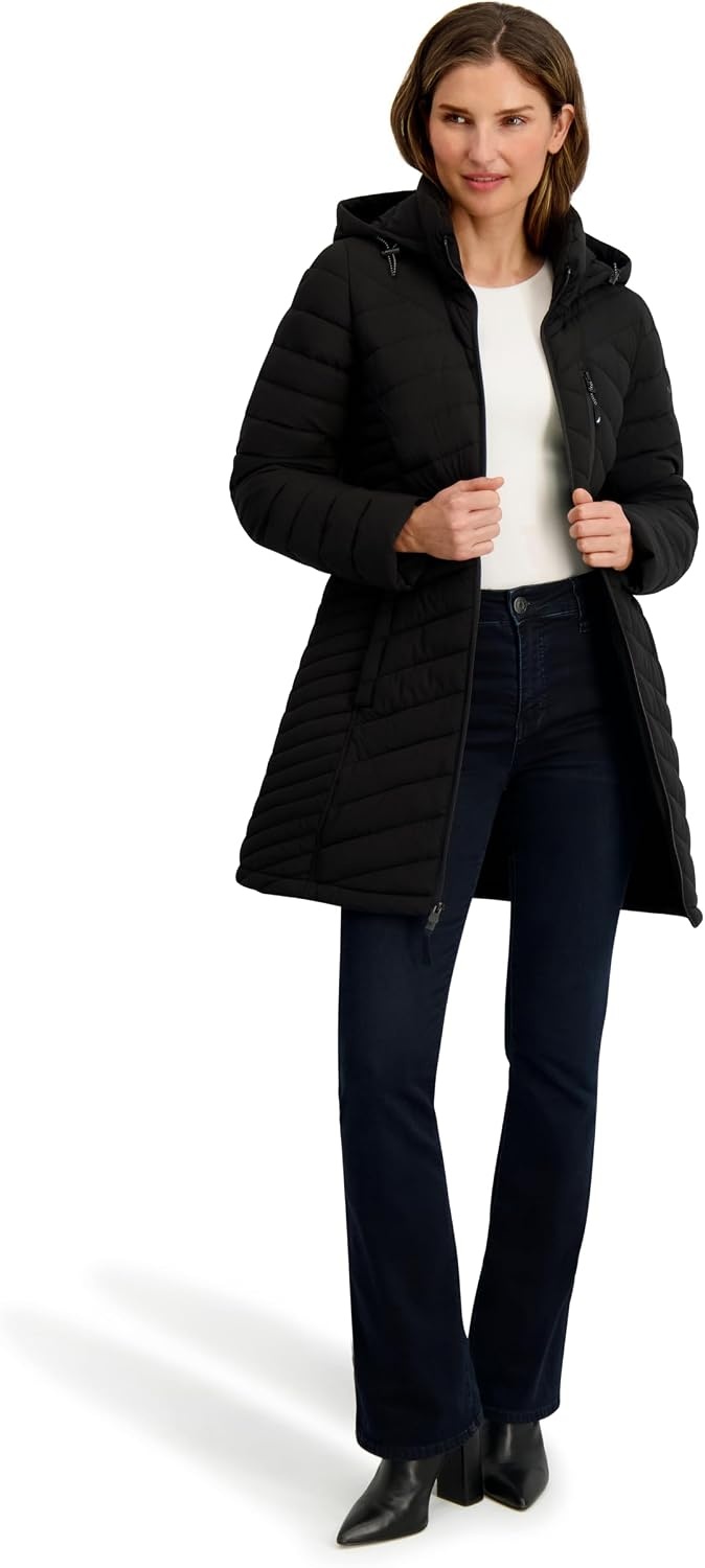 image:imageNautica Womens Stretch Puffer Jacket Midweight Quilted Coat Detachable HoodMidnight
