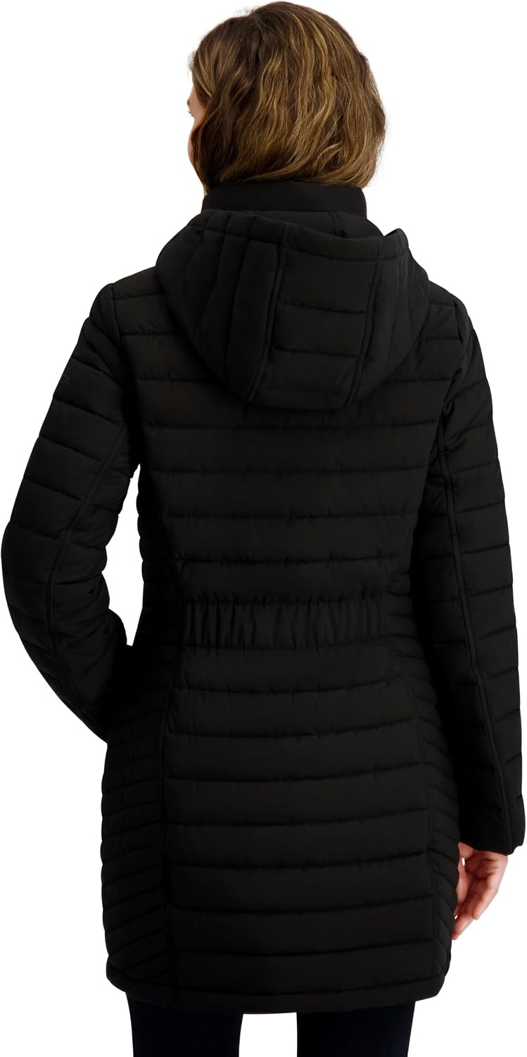 image:imageNautica Womens Stretch Puffer Jacket Midweight Quilted Coat Detachable HoodMidnight