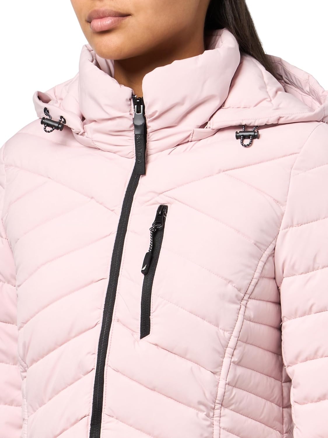 image:imageNautica Womens Stretch Puffer Jacket Midweight Quilted Coat Detachable HoodPink