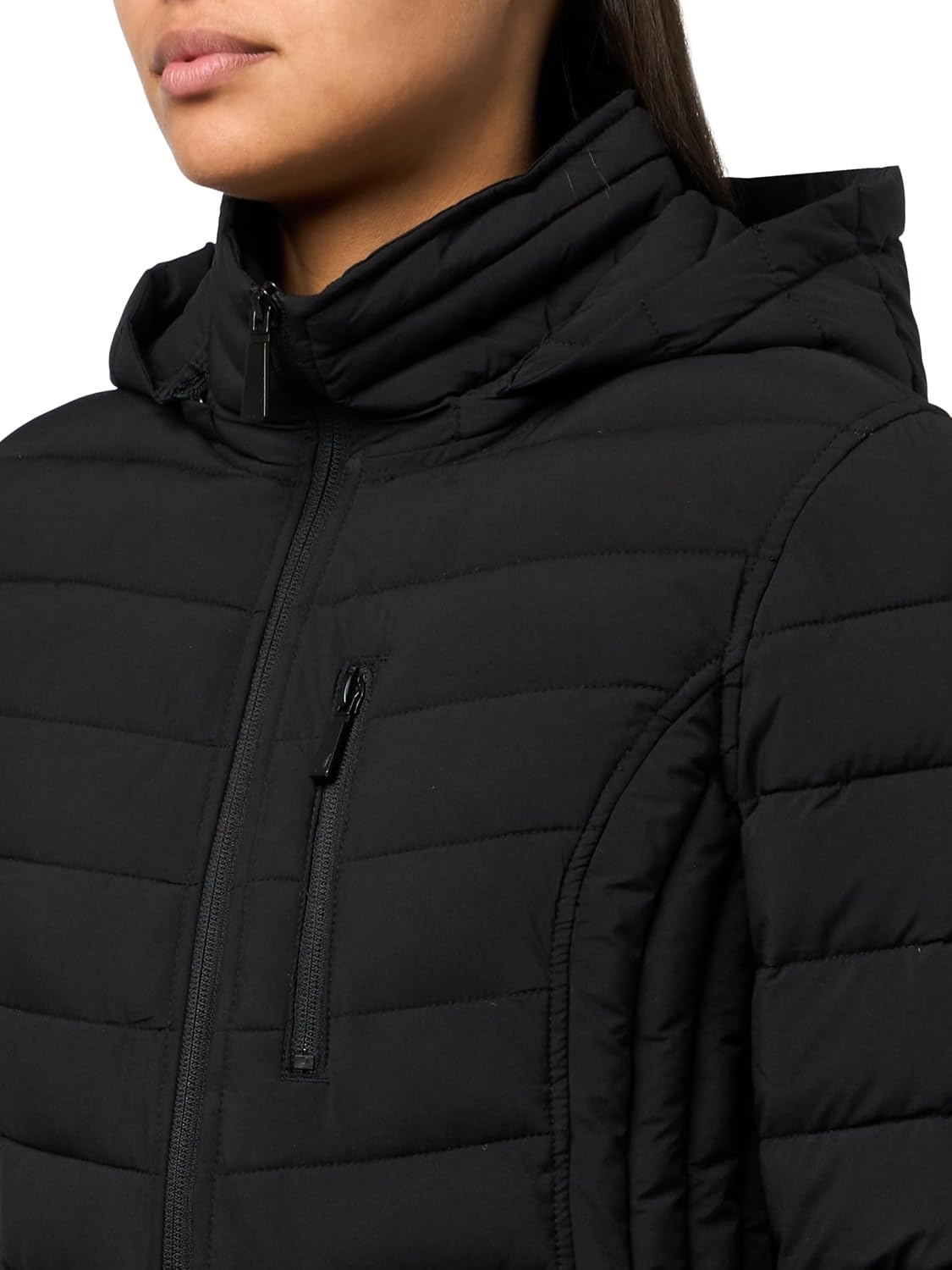 image:imageNautica Womens Stretch Puffer Jacket Midweight Short Stretch Coat with Detachable HoodBlack