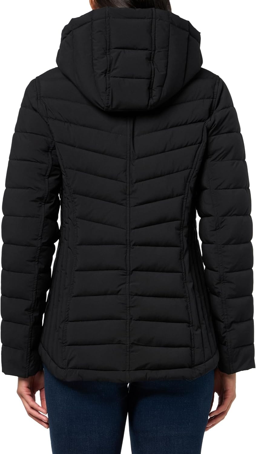 image:imageNautica Womens Stretch Puffer Jacket Midweight Short Stretch Coat with Detachable HoodBlacka