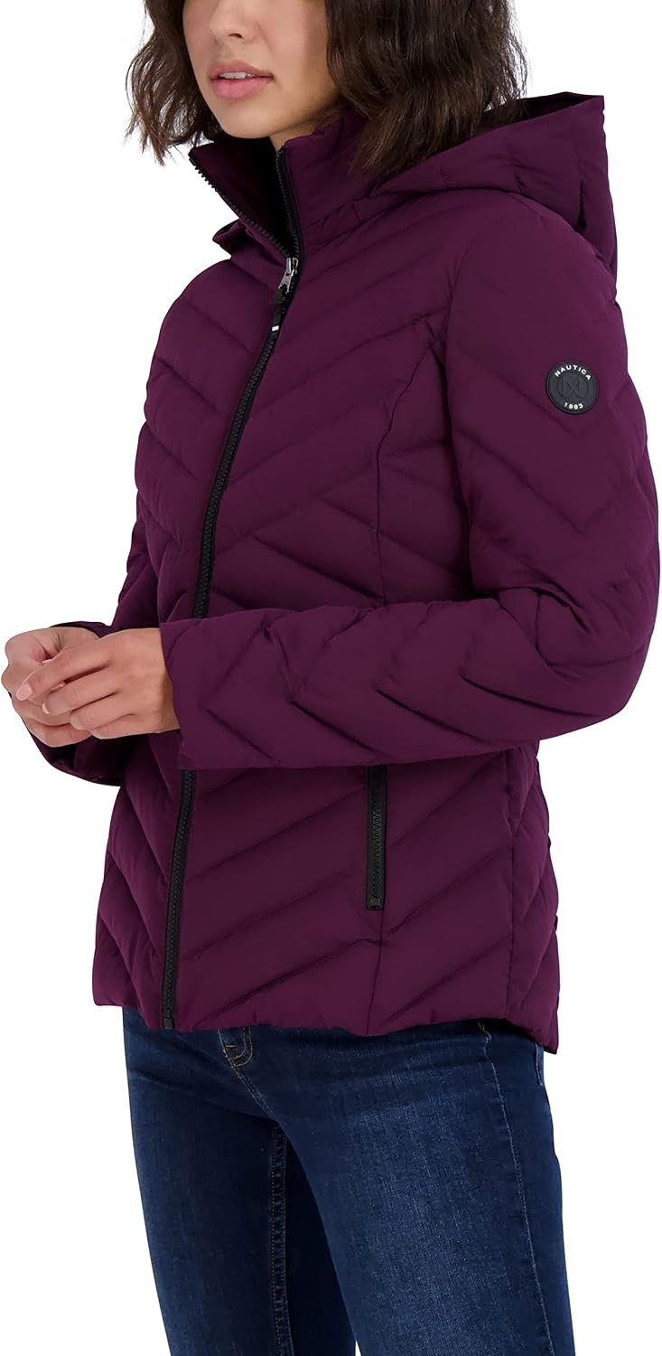 image:imageNautica Womens Stretch Puffer Jacket Midweight Short Stretch Coat with Detachable HoodPurple Tulip