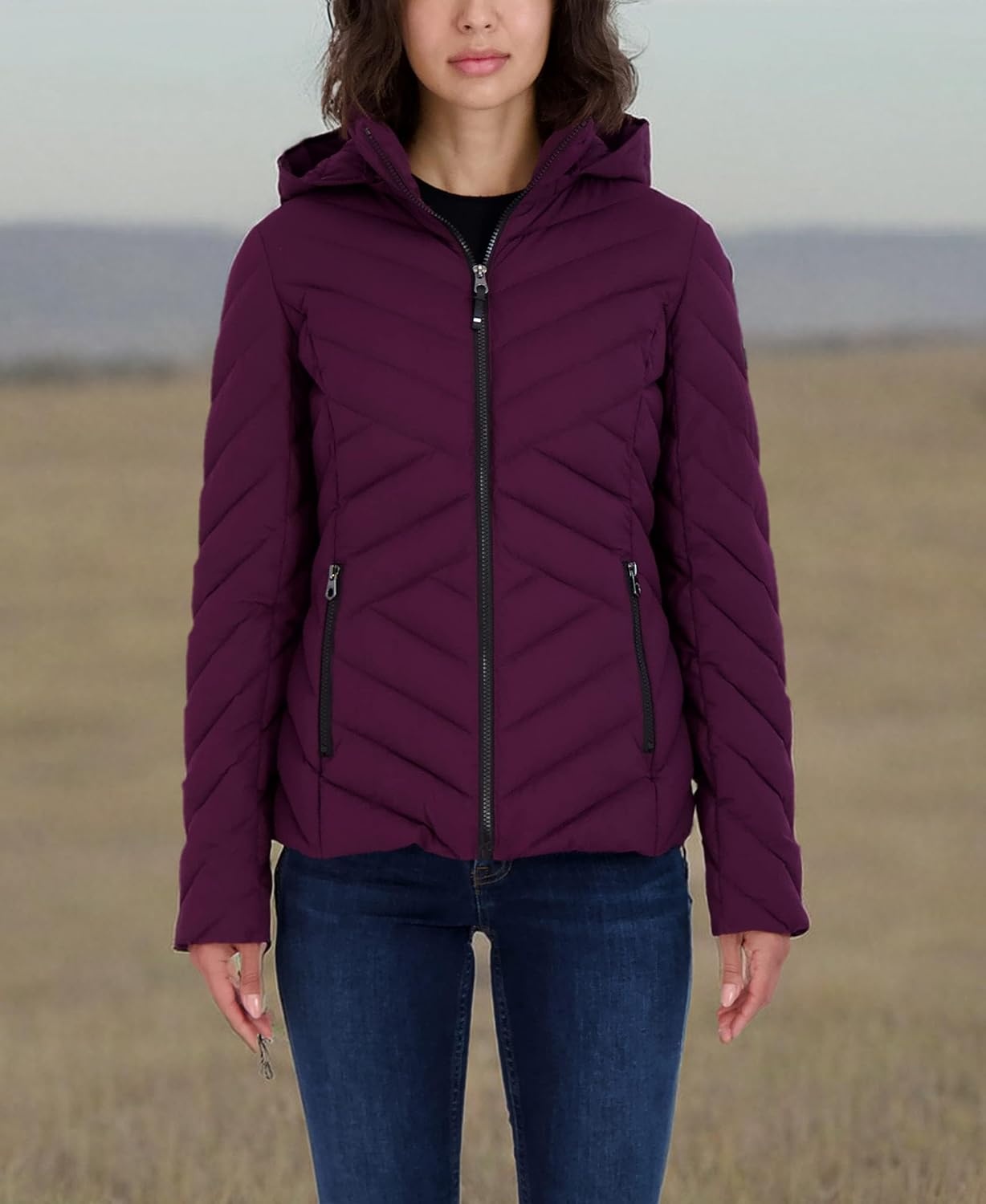 image:imageNautica Womens Stretch Puffer Jacket Midweight Short Stretch Coat with Detachable HoodPurple Tulip