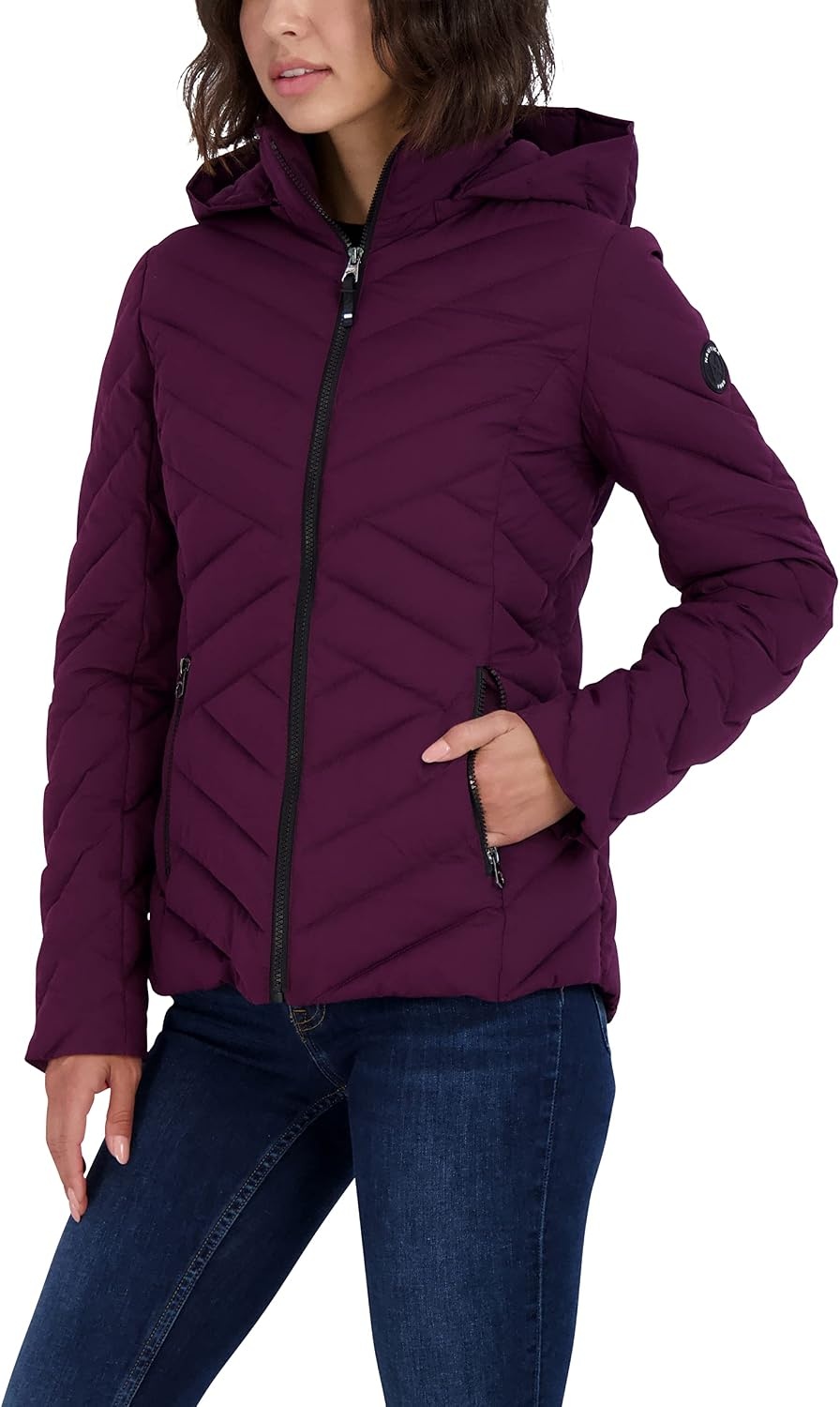 image:imageNautica Womens Stretch Puffer Jacket Midweight Short Stretch Coat with Detachable HoodPurple Tulip