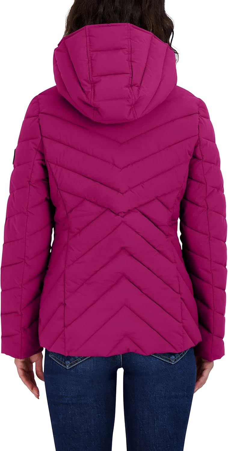 image:imageNautica Womens Stretch Puffer Jacket Midweight Short Stretch Coat with Detachable HoodRaspberry