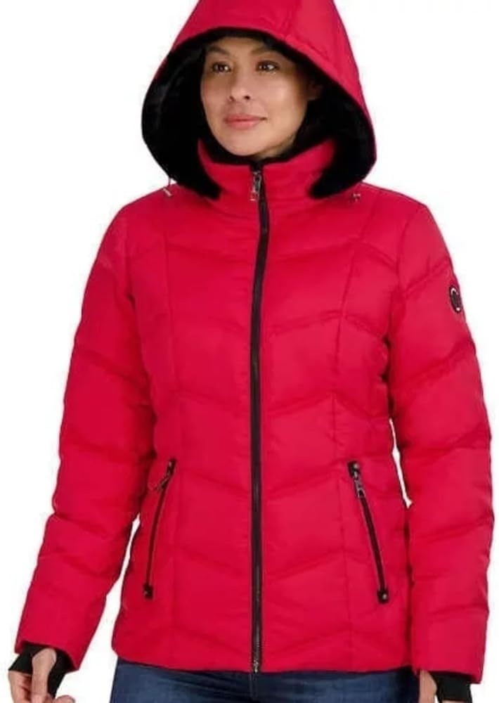 image:imageNautica Womens Stretch Puffer Jacket Midweight Short Stretch Coat with Detachable HoodRed