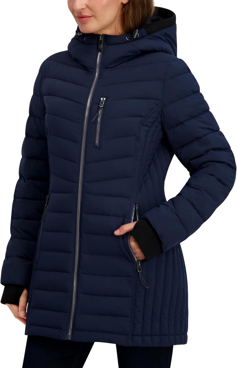 image:imageNautica Womens Stretch Puffer Jacket Midweight Winter Coat with Detachable Hood Storm CuffsNavy Seas