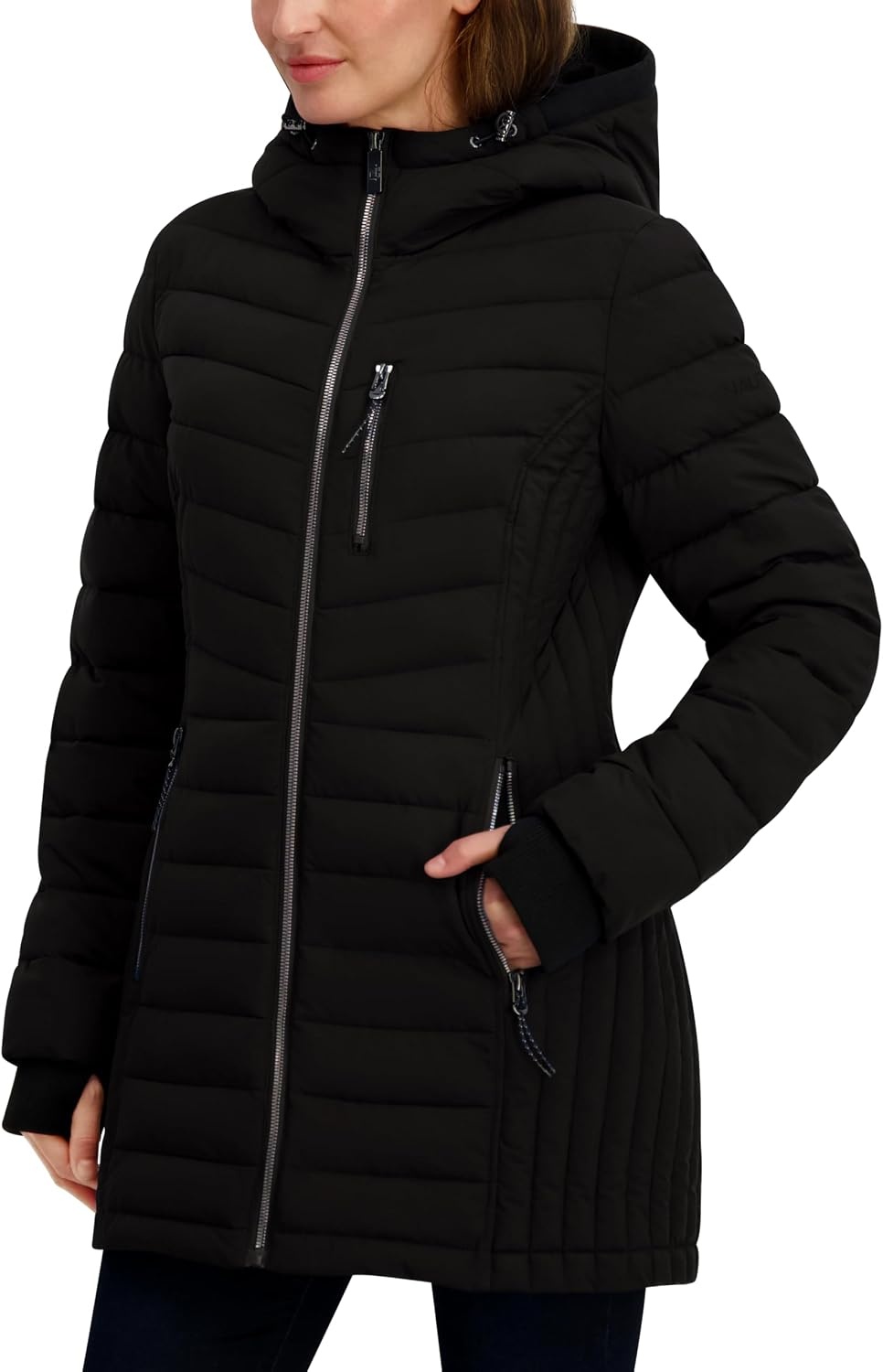 image:imageNautica Womens Stretch Puffer Jacket Midweight Winter Coat with Detachable Hood Storm CuffsOnyx