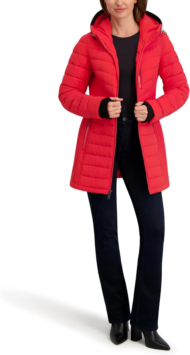 image:imageNautica Womens Stretch Puffer Jacket Midweight Winter Coat with Detachable Hood Storm CuffsRose Coral