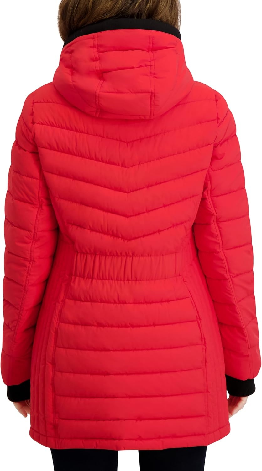 image:imageNautica Womens Stretch Puffer Jacket Midweight Winter Coat with Detachable Hood Storm CuffsRose Coral