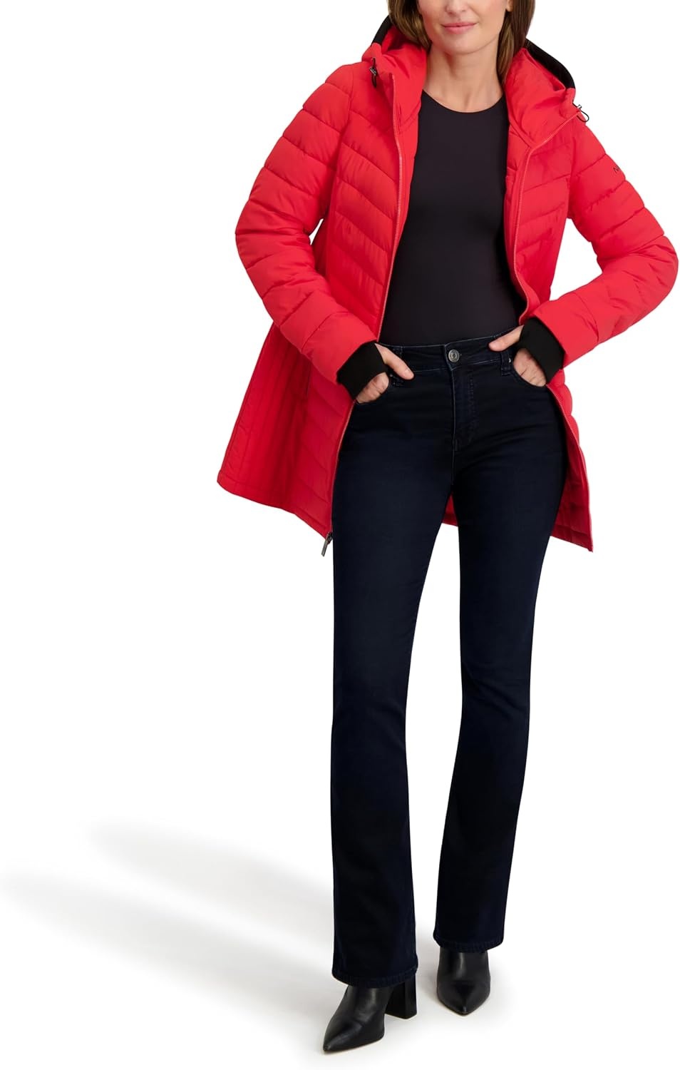 image:imageNautica Womens Stretch Puffer Jacket Midweight Winter Coat with Detachable Hood Storm CuffsRose Coral
