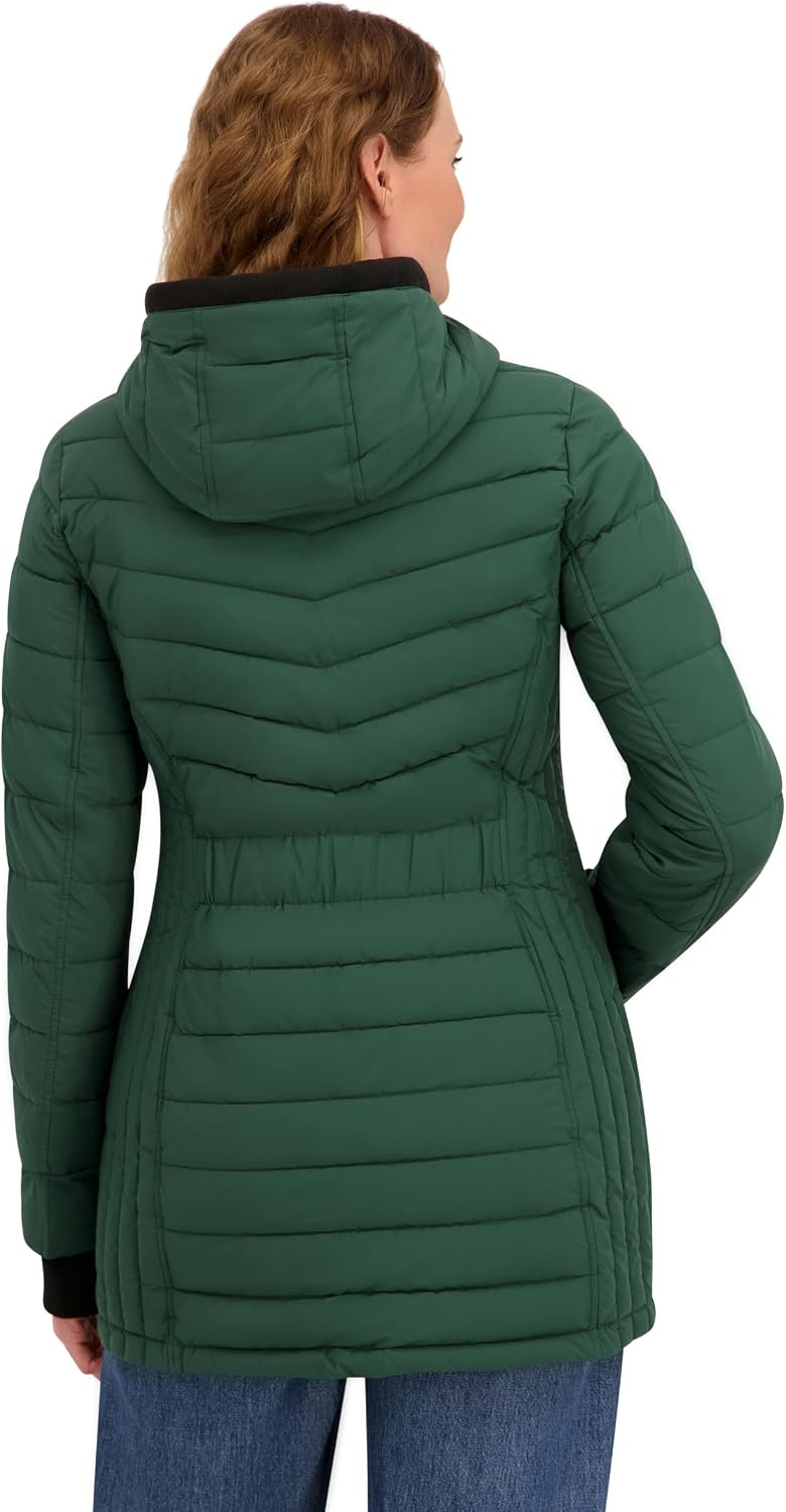image:imageNautica Womens Stretch Puffer Jacket Midweight Winter Coat with Detachable Hood Storm CuffsVerde