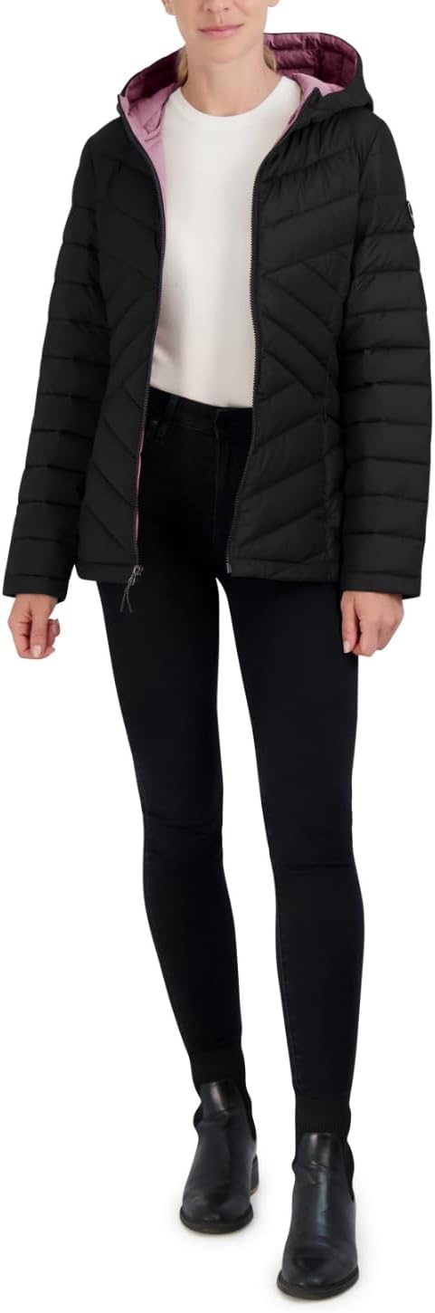 image:imageNautica Womens Stretch Puffer Jacket detachable Faux Fur Hood Midweight Waterresistant CoatDeep Black