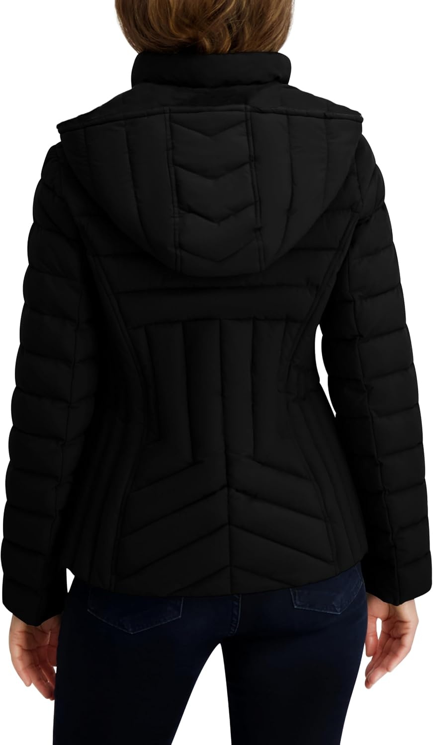 image:imageNautica Womens Stretch Puffer Jacket detachable Faux Fur Hood Midweight Waterresistant CoatEbony