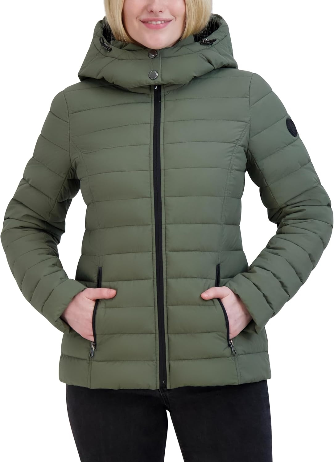 image:imageNautica Womens Stretch Puffer Jacket detachable Faux Fur Hood Midweight Waterresistant CoatSage