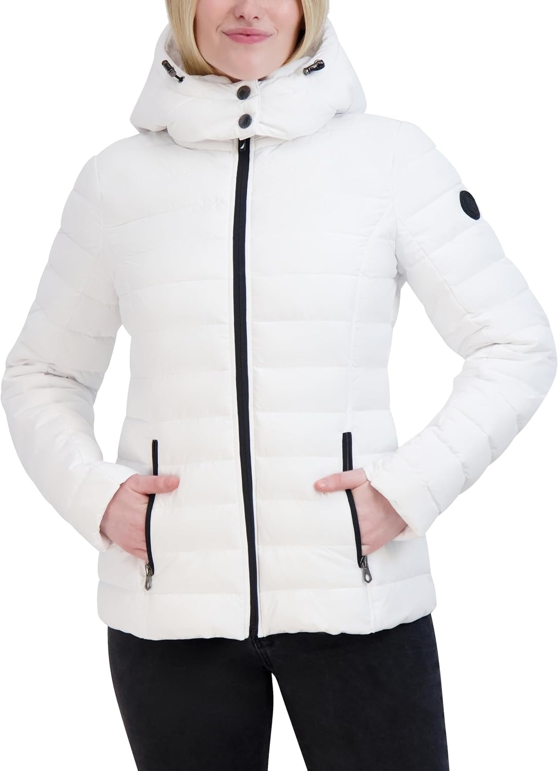 image:imageNautica Womens Stretch Puffer Jacket detachable Faux Fur Hood Midweight Waterresistant CoatWhite