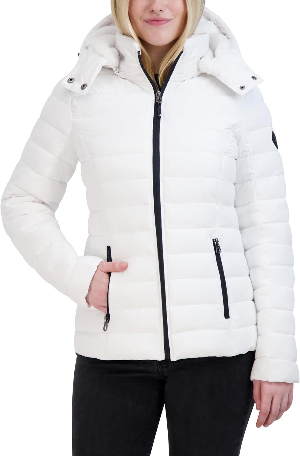 image:imageNautica Womens Stretch Puffer Jacket detachable Faux Fur Hood Midweight Waterresistant CoatWhite