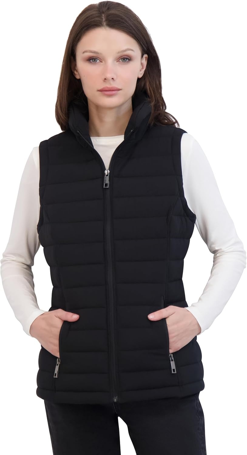 image:imageNautica Womens Stretch Puffer Vest Waterresistant Transitional Outerwear Layer With Detachable HoodBlack