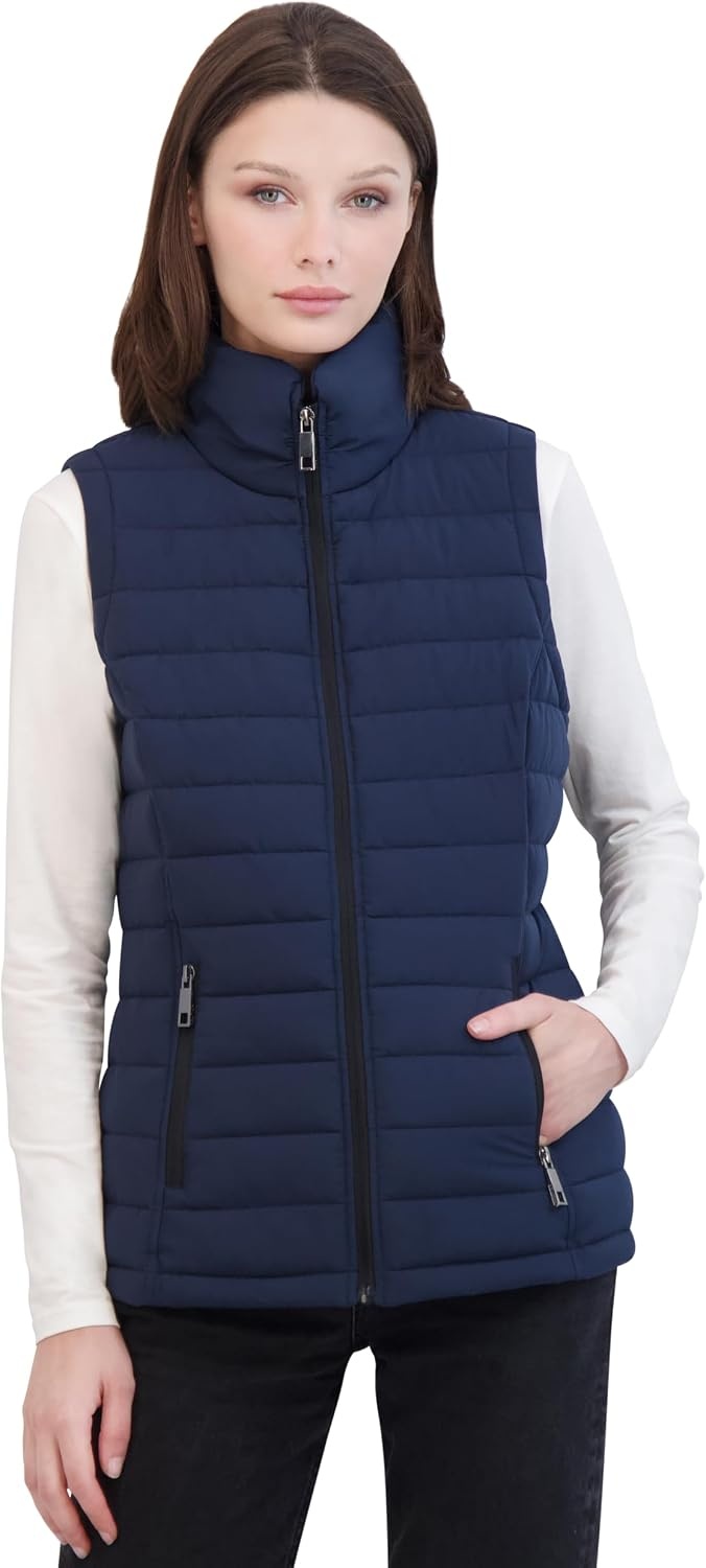 image:imageNautica Womens Stretch Puffer Vest Waterresistant Transitional Outerwear Layer With Detachable HoodNavy