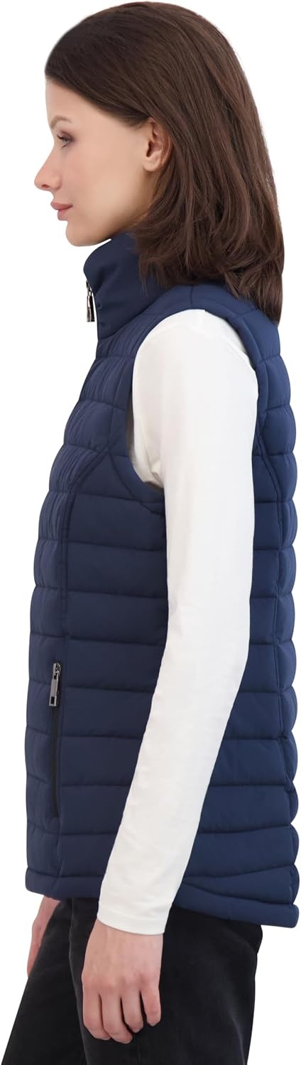 image:imageNautica Womens Stretch Puffer Vest Waterresistant Transitional Outerwear Layer With Detachable HoodNavy