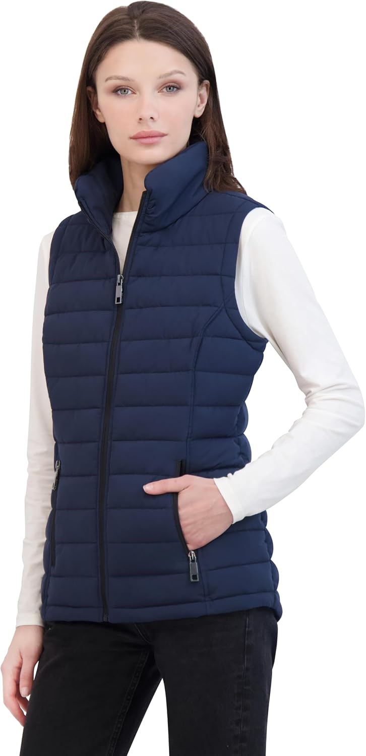 image:imageNautica Womens Stretch Puffer Vest Waterresistant Transitional Outerwear Layer With Detachable HoodNavy