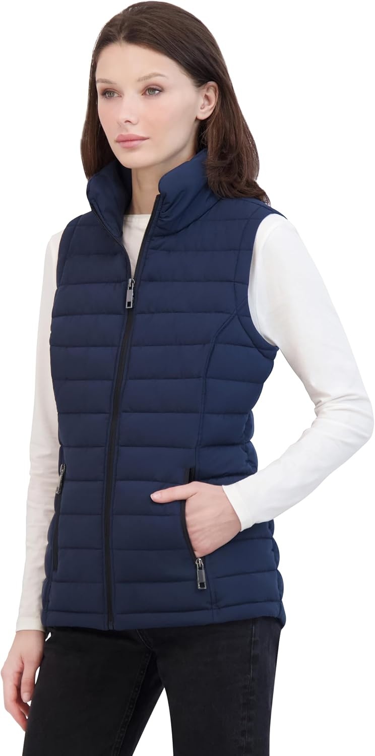 image:imageNautica Womens Stretch Puffer Vest Waterresistant Transitional Outerwear Layer With Detachable HoodNavy