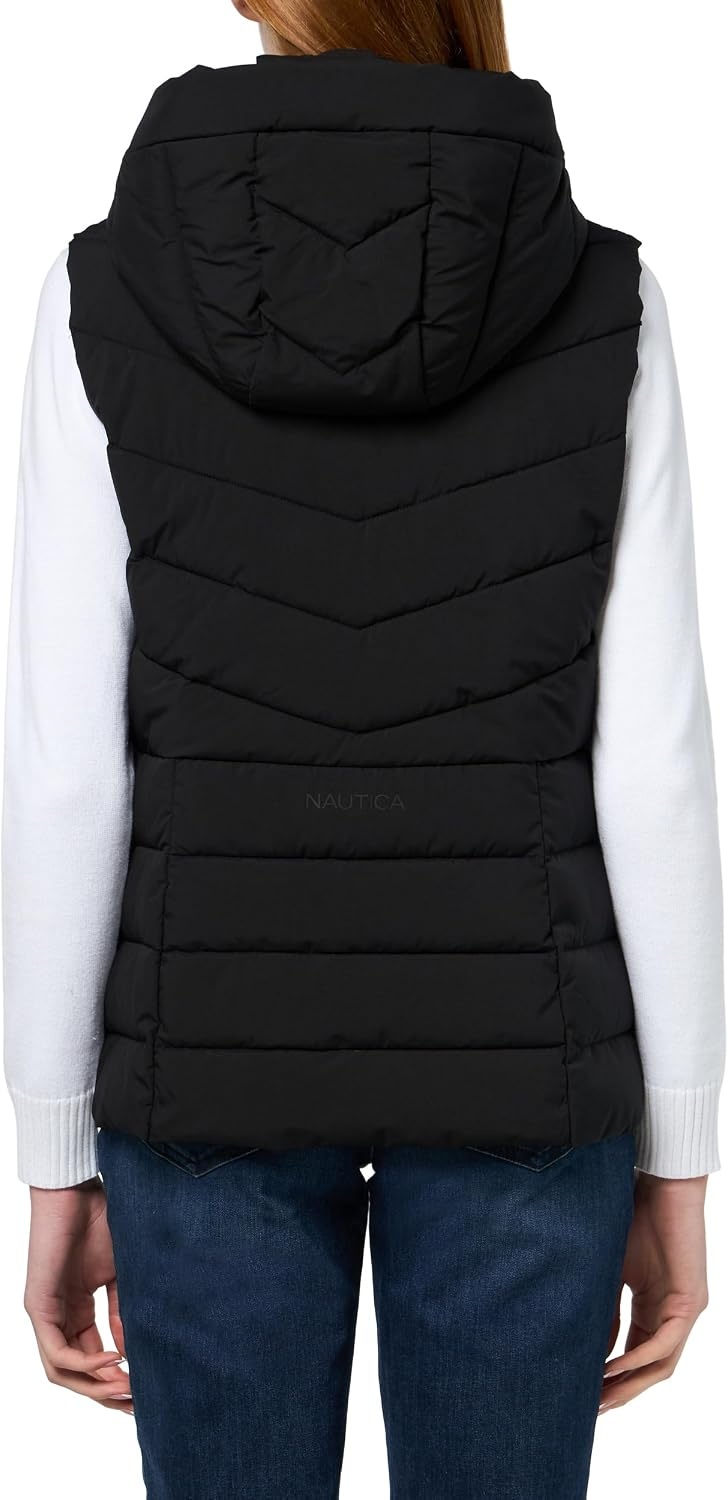 image:imageNautica Womens Stretch Puffer Vest Waterresistant Transitional Outerwear Layer With Detachable HoodOnyx