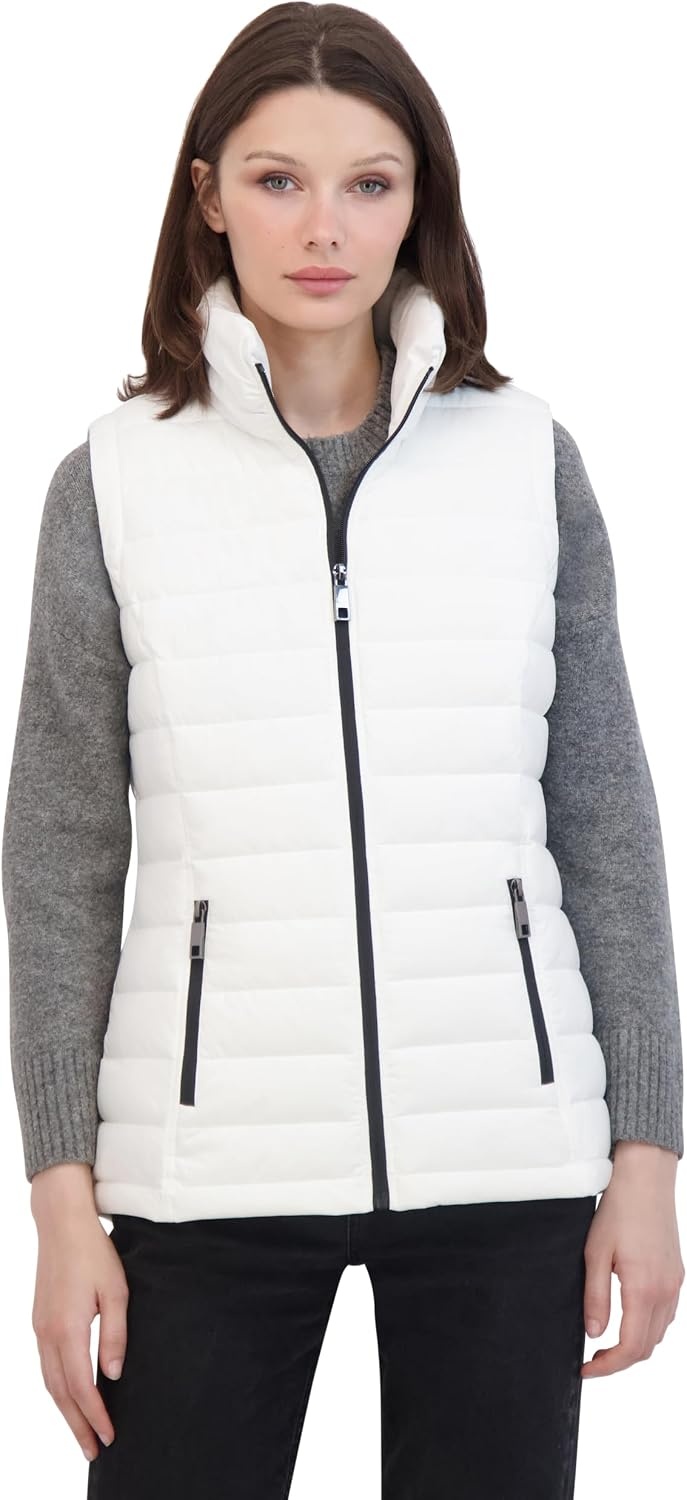 image:imageNautica Womens Stretch Puffer Vest Waterresistant Transitional Outerwear Layer With Detachable HoodWinter White
