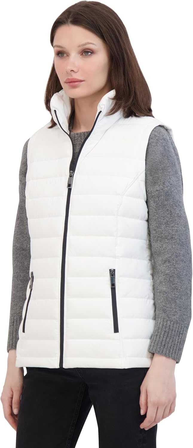 image:imageNautica Womens Stretch Puffer Vest Waterresistant Transitional Outerwear Layer With Detachable HoodWinter White
