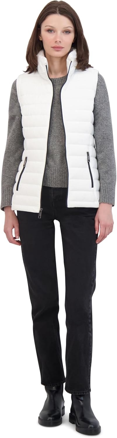 image:imageNautica Womens Stretch Puffer Vest Waterresistant Transitional Outerwear Layer With Detachable HoodWinter White