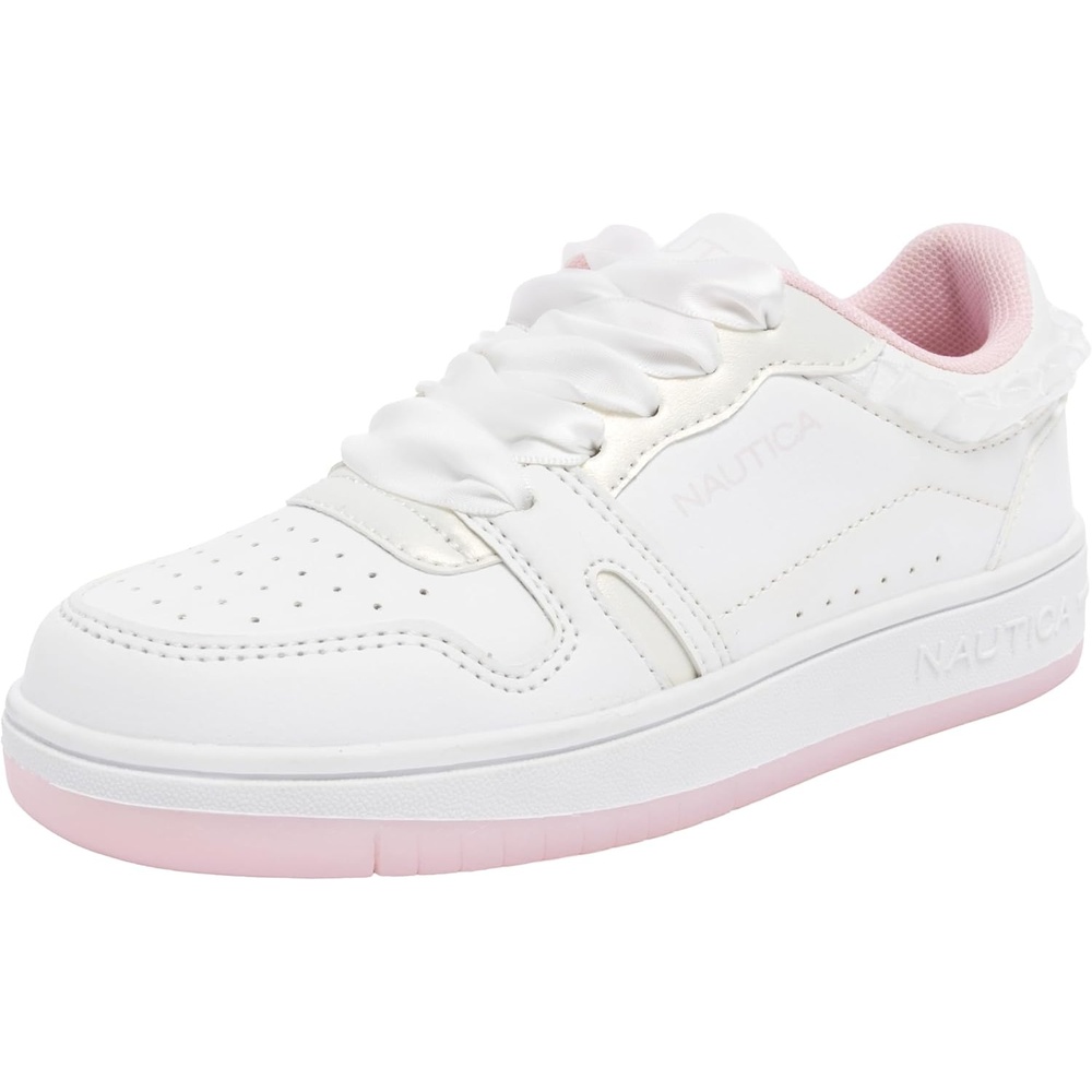 image:imageNautica Girls Sneakers Stylish LowTop Tennis Shoes with Cushioned Insole for Everyday Wear Toddler Little Kids and Big Kids LaceUpBungeeWhite Iridescent Milra
